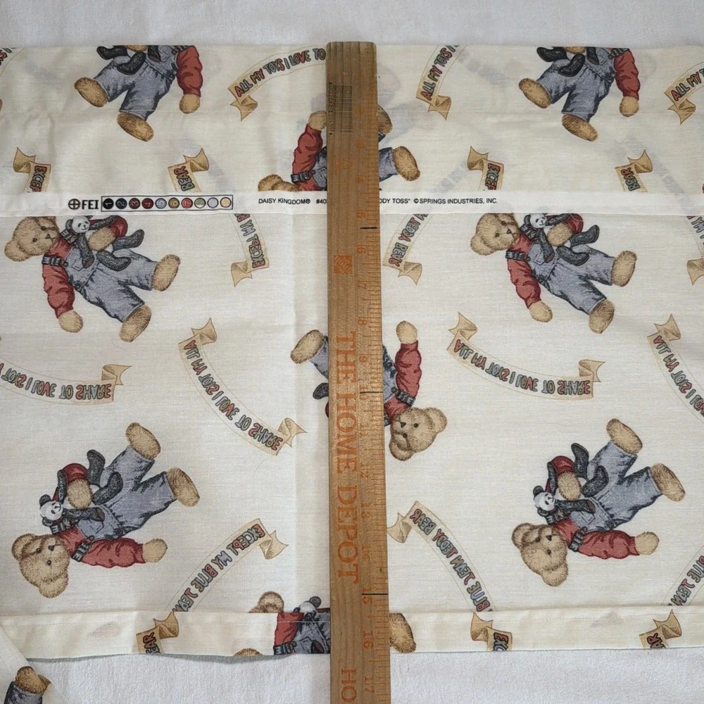 VTG Blue Jean Teddy Bear Valance Curtains set 45